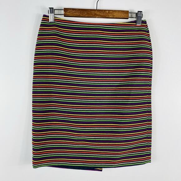 Talbots Size 4 Petite Striped Corded Pencil Skirt Rainbow Cotton Blend - Picture 1 of 6